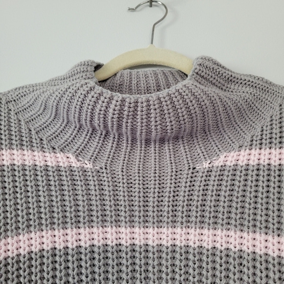 CASLON Mock-neck Grey & Pink Striped Long Sweater - Picture 9 of 9